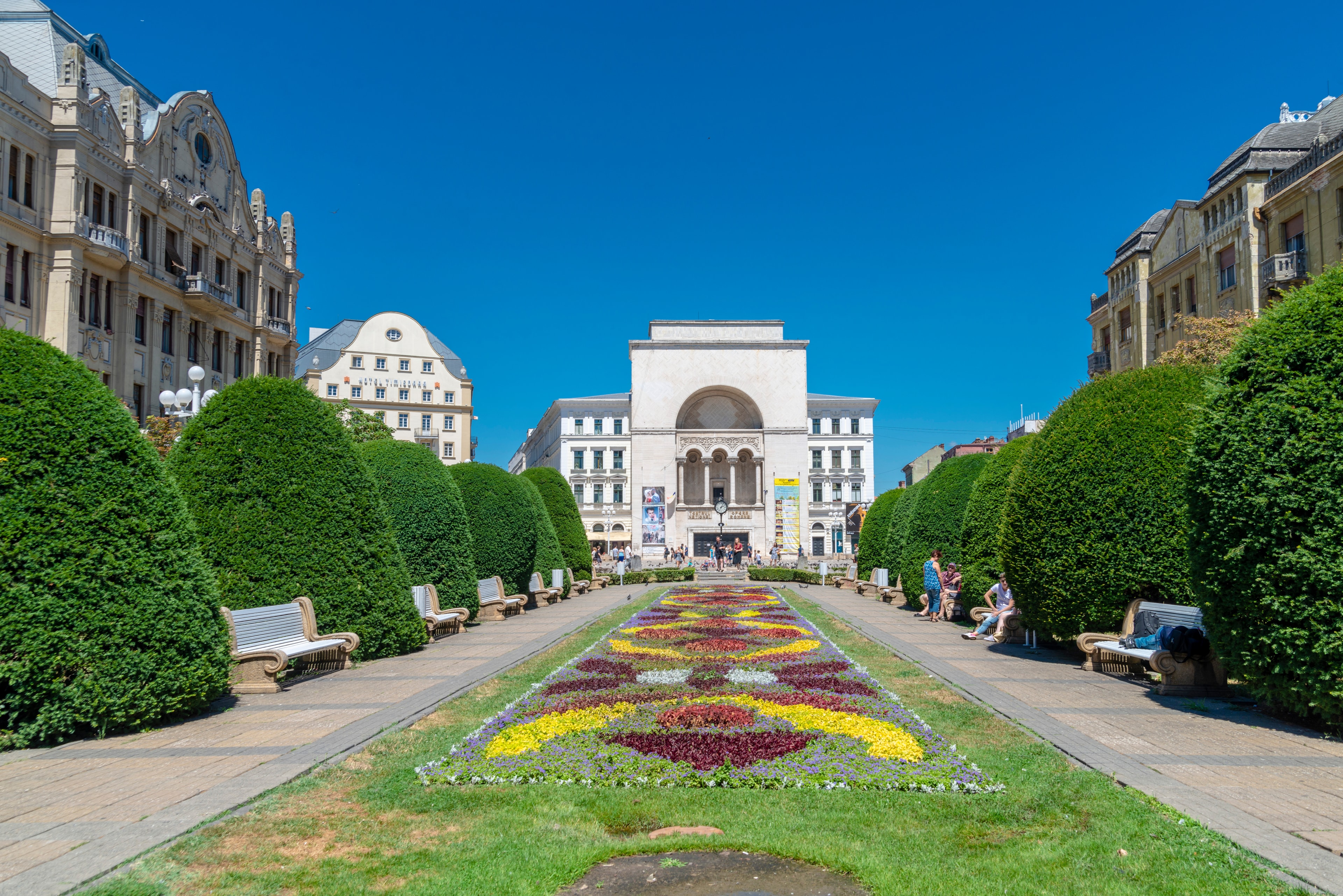 Opera House with flower garden pathway